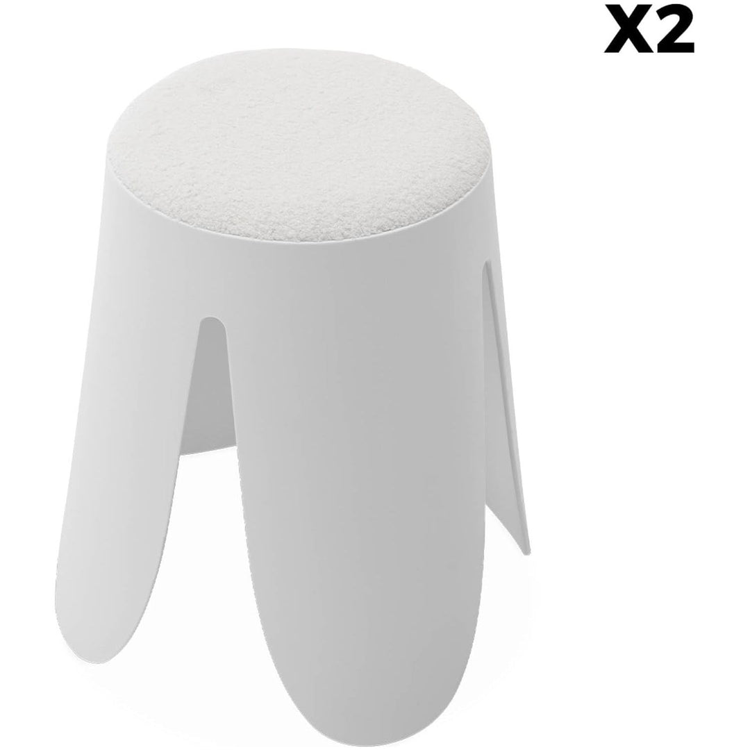 Alice'S Home - Set De 2 Tabourets Empilables Blancs. Bouclette Texturée. Niki. Ø30 / 44 X H46Cm | Designix - Amazon    - https://designix.fr/