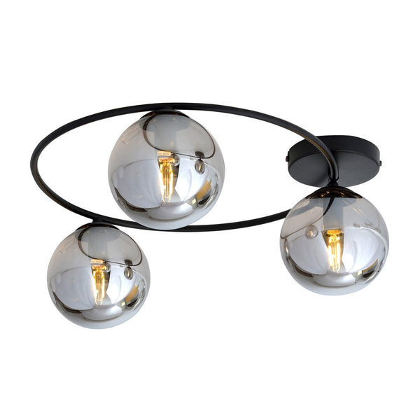 Plafonnier Sopra 3 lumières noir, verre graphite