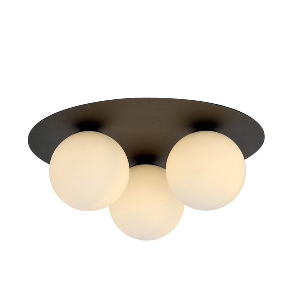 Plafonnier Solar 3 lumières noir, verre opale