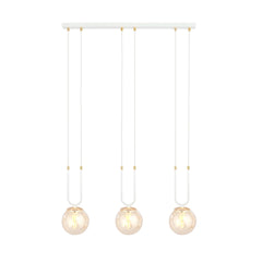 Suspension Glam 3 lumières blanche, verre ambré