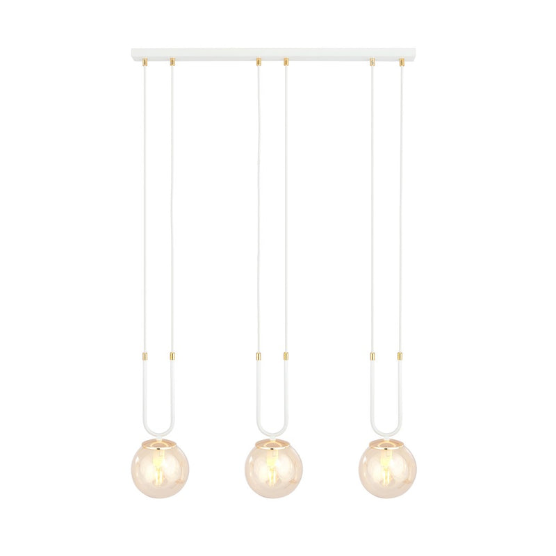 Suspension Glam 3 lumières blanche, verre ambré