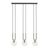 Suspension Glam 3 lumières noire, verre transparent