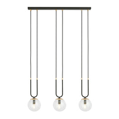 Suspension Glam 3 lumières noire, verre transparent