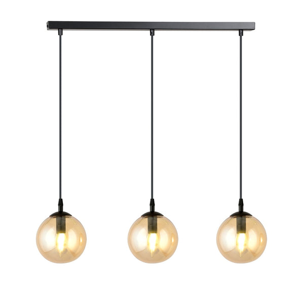 Suspension Cosmo 3 lumières noire, verre ambré