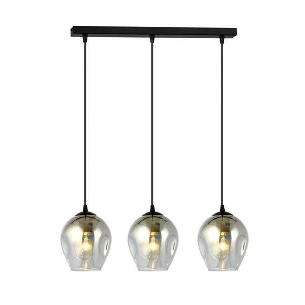 Suspension Istar 3 lumières noire, verre graphite