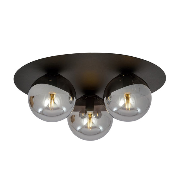 Plafonnier Solar 3 lumières noir, verre graphite