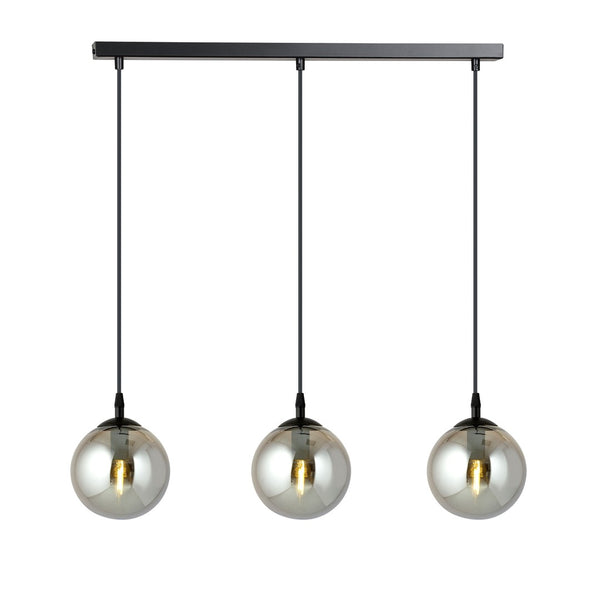 Suspension Cosmo 3 lumières noire, verre graphite