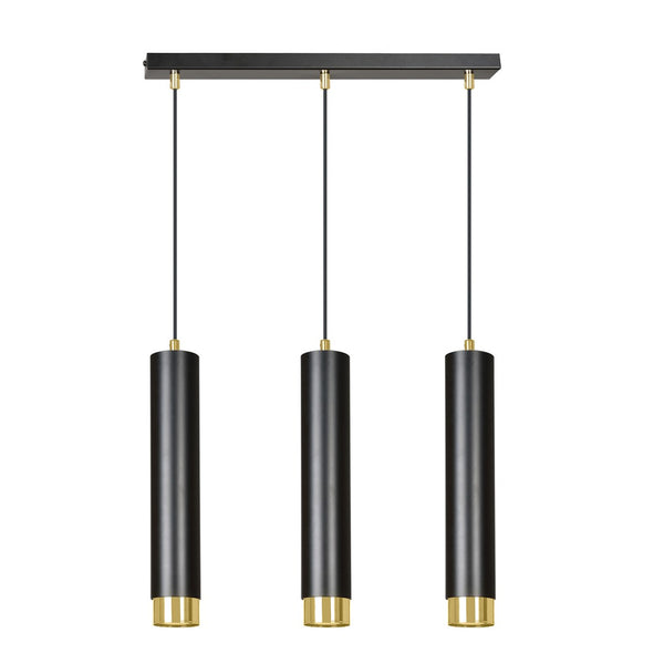 Suspension Kibo 3 lumières noire et dorée