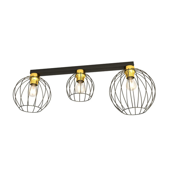 Suspension Nest 3 lumières noire et dorée
