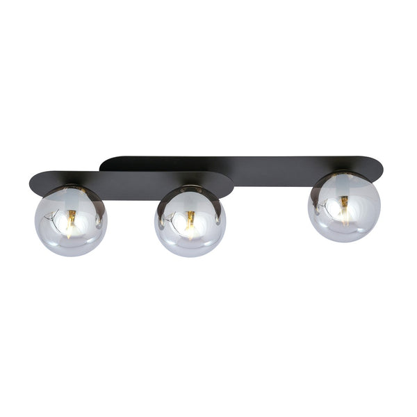 Plafonnier Plaza 3 lumières noir, verre graphite
