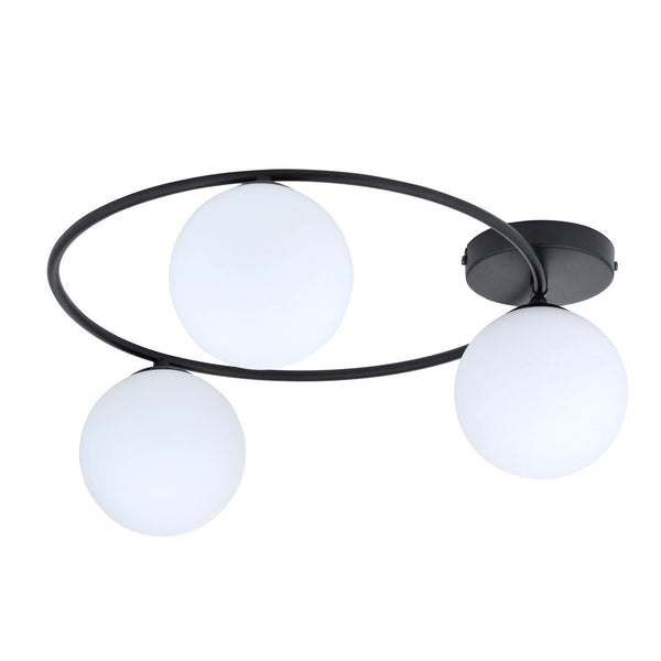 Plafonnier Sopra 3 lumières noir, verre opale