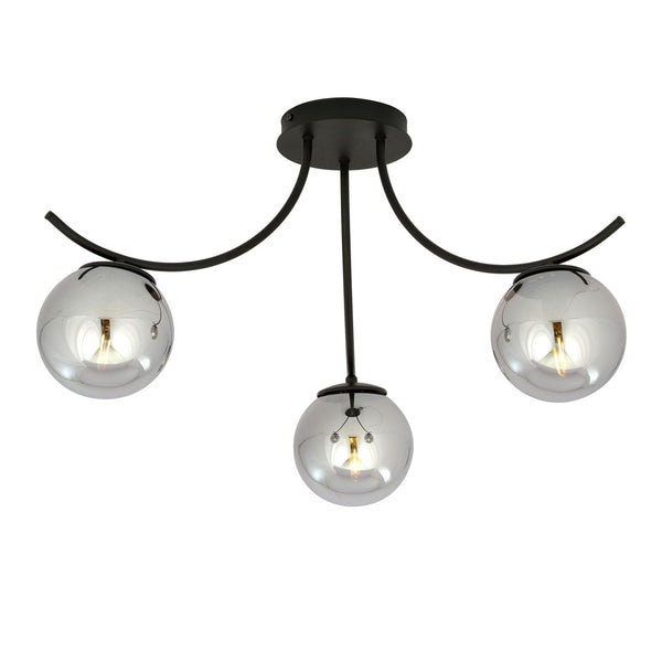 Plafonnier Boston 3 lumières noir, verre graphite