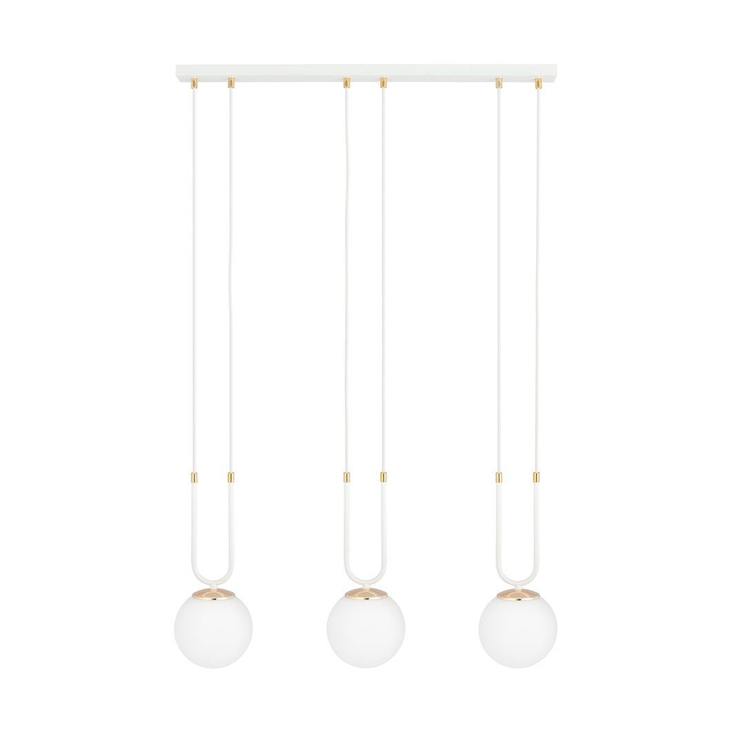 Suspension Glam 3 lumières blanche, verre opale