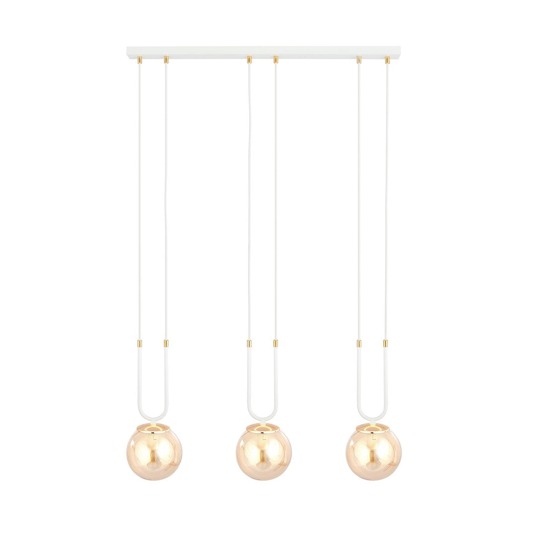 Suspension Glam 3 lumières blanche, verre ambré