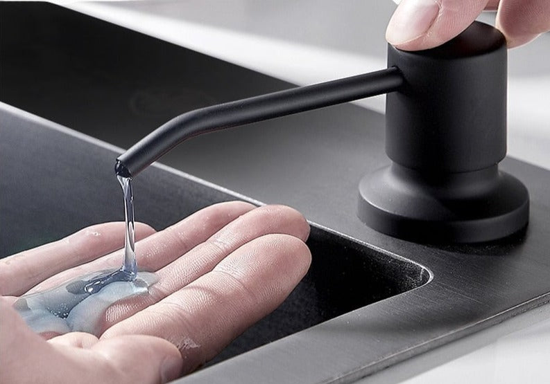300ML Matte Black Soap Dispenser For Kitchen Sink Refill From The Top Above Counter With Liquid Bathroom Basin Soap Bottle Pump | Designix - 0    - https://designix.fr/