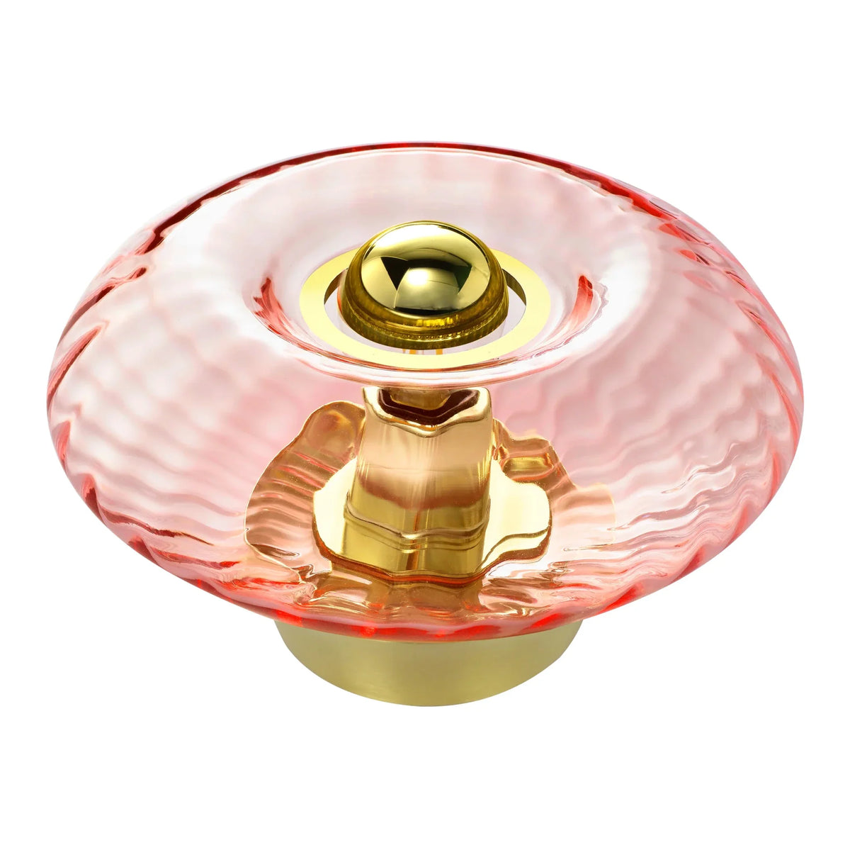 Variante rose pâle du luminaire vu de trois quarts sur fond blanc