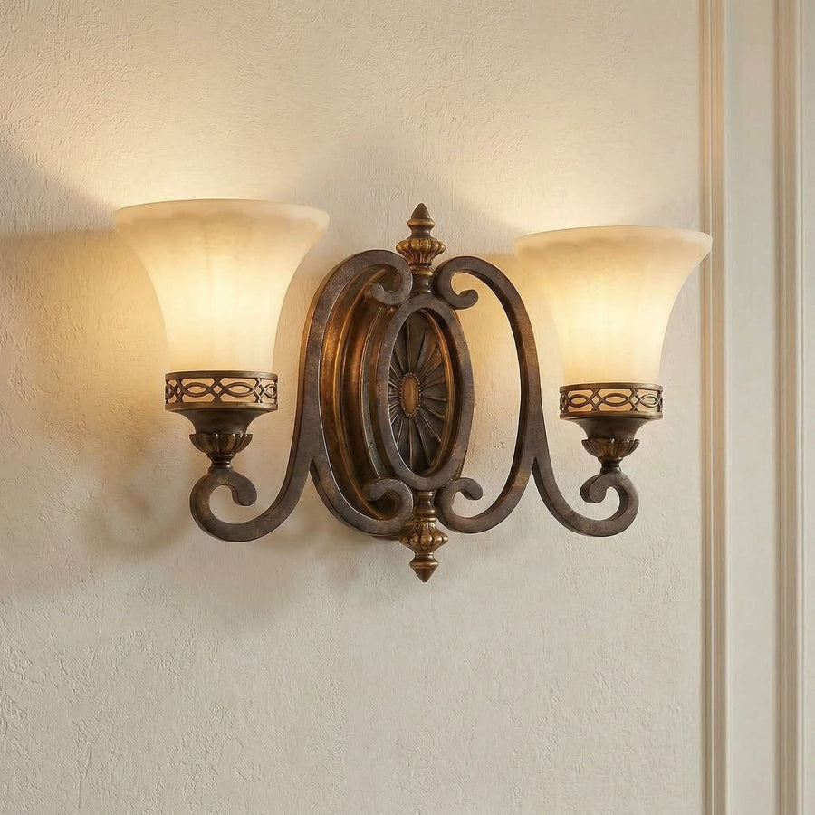 Applique murale Drawing Room en verre, marron et crème, 2 lumières, hauteur 27,9 cm
