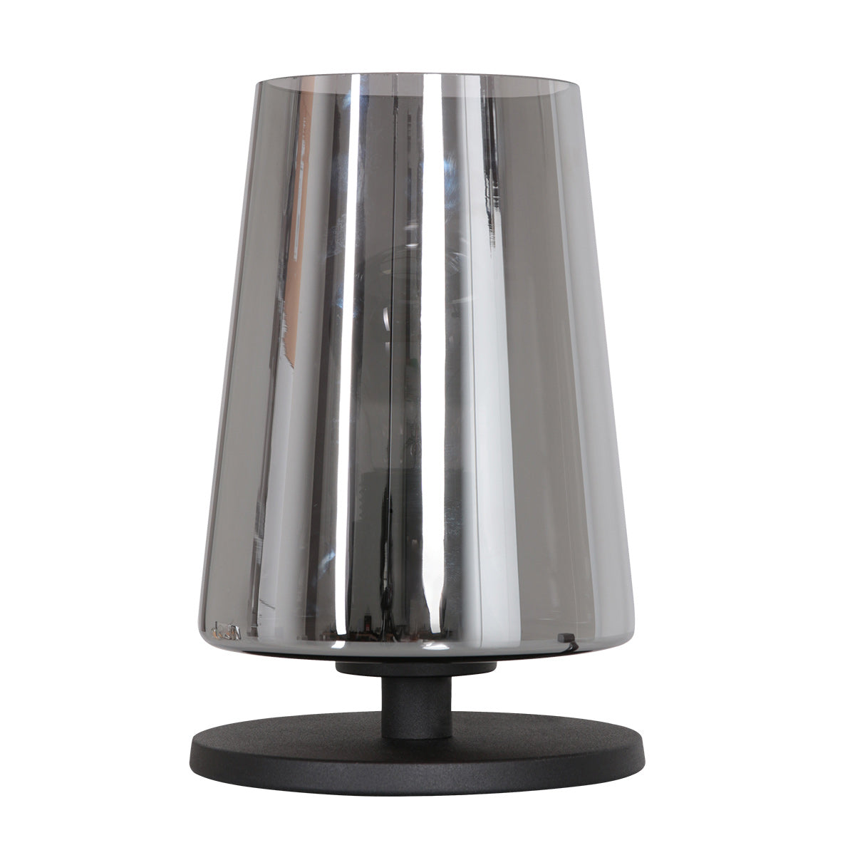 Même lampe de face, verre fumé translucide sans éclat de filament.
