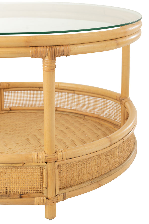 Table Basse Rotin Verre Naturel