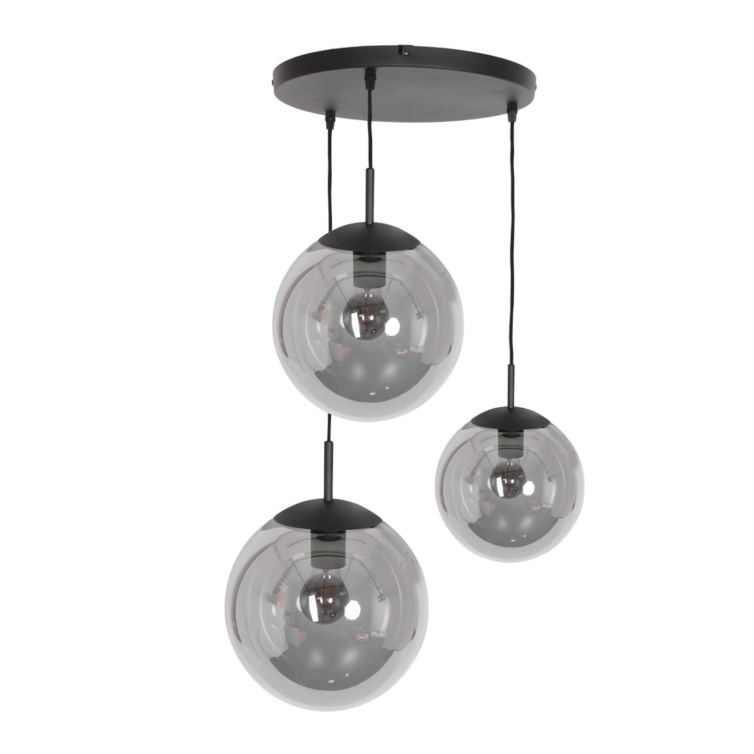 Suspension verre fumé noir 3 boules, salon & salle à manger Ø 35 cm | Bollique