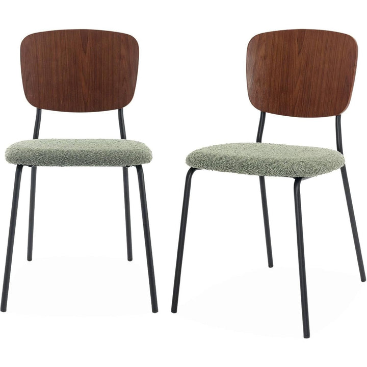 Alice'S Home - Lot De 2 Chaises Assise Bouclette Texturée Verte. Dossier Bois De Peuplier Courbé. Pieds En Métal Noir Mat | Designix - Amazon    - https://designix.fr/