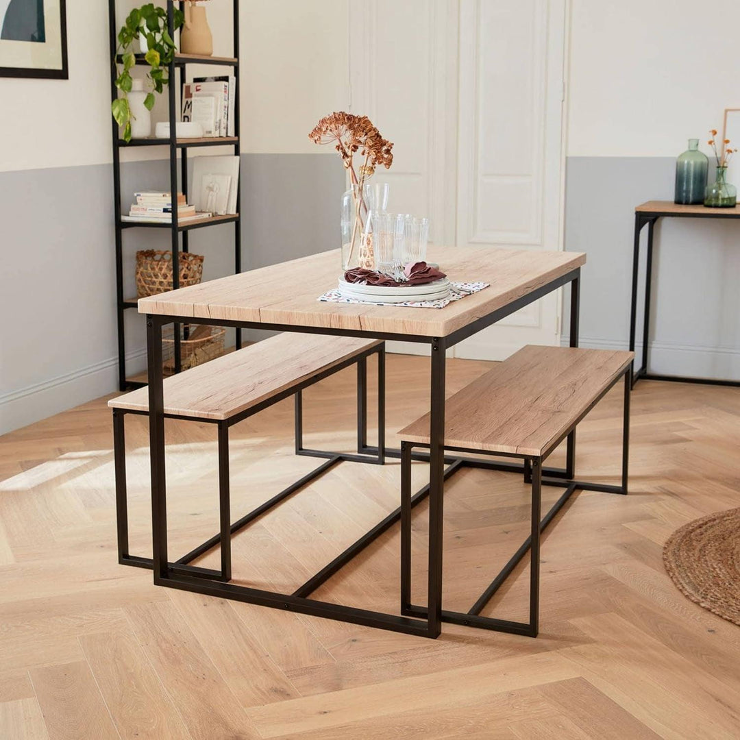 Alice'S Home - Set LOFT Table Rectangulaire En Acier Noir L140X L80 X H75Cm. 2 Bancs De L120X L35X H46Cm. 4 Places | Designix - Amazon    - https://designix.fr/