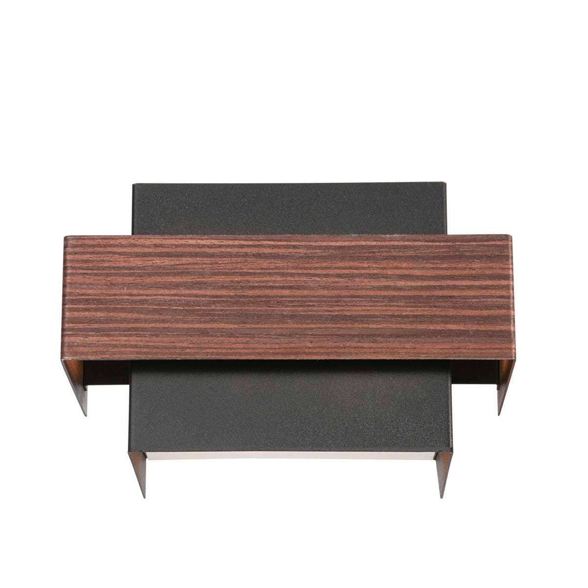 Applique murale bois et métal Muro, cube noir et bande aspect bois – vue de face – Designix.fr