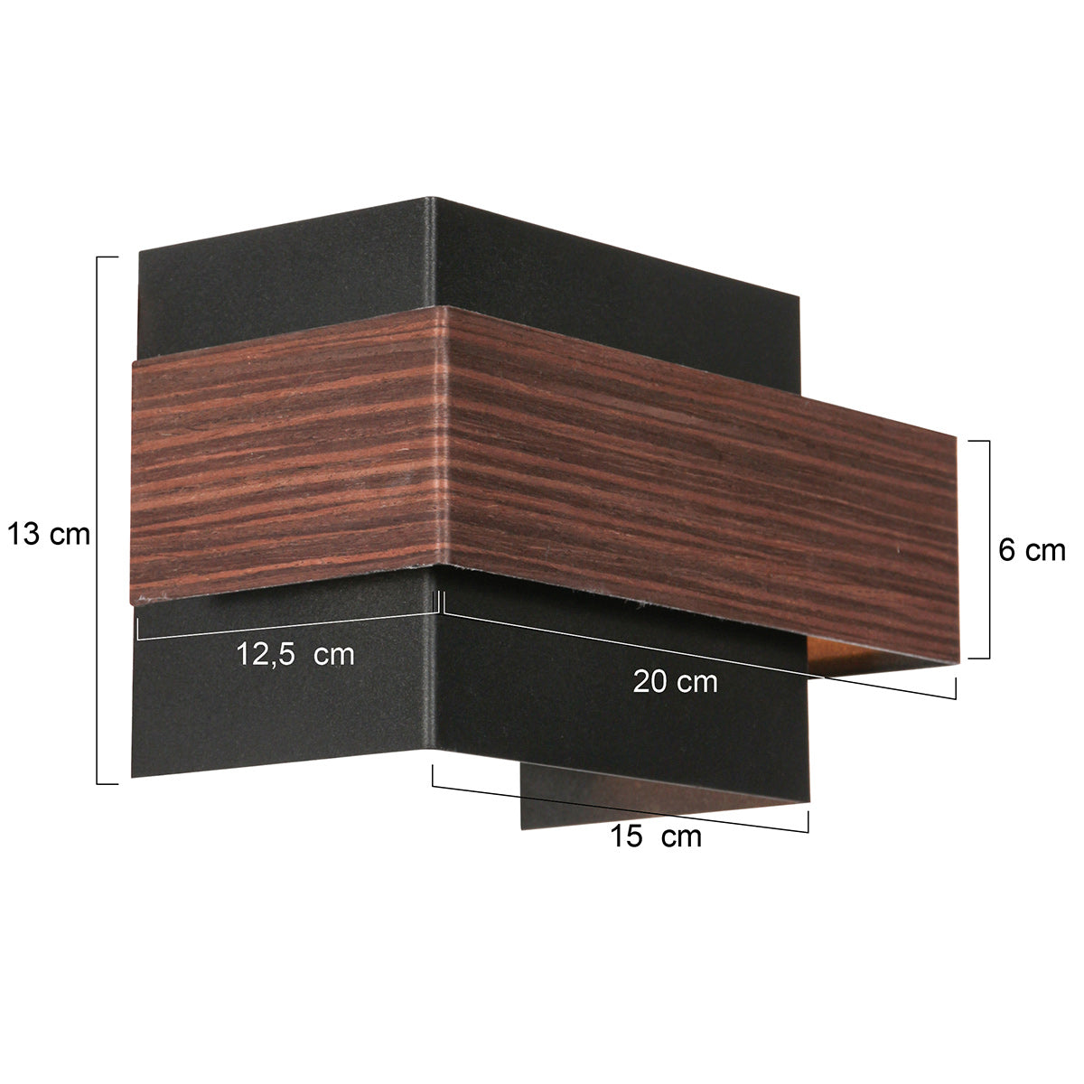 Dimensions de l'applique murale Muro 3368E : 15 x 12,5 x 13 cm, saillie 20 cm – Designix.fr