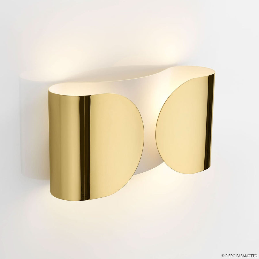 Applique murale Foglio en acier, doré, 2 lumières, hauteur 21 cm