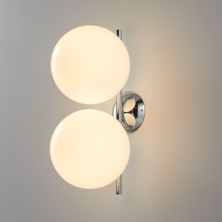 Applique murale IC C/W1 Double en verre, chromé et blanc, 2 lumières, Ø 20 cm