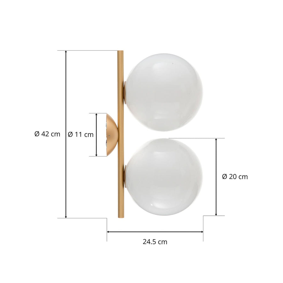 Applique murale IC C/W1 Double en verre, laiton et blanc, 2 lumières, Ø 20 cm