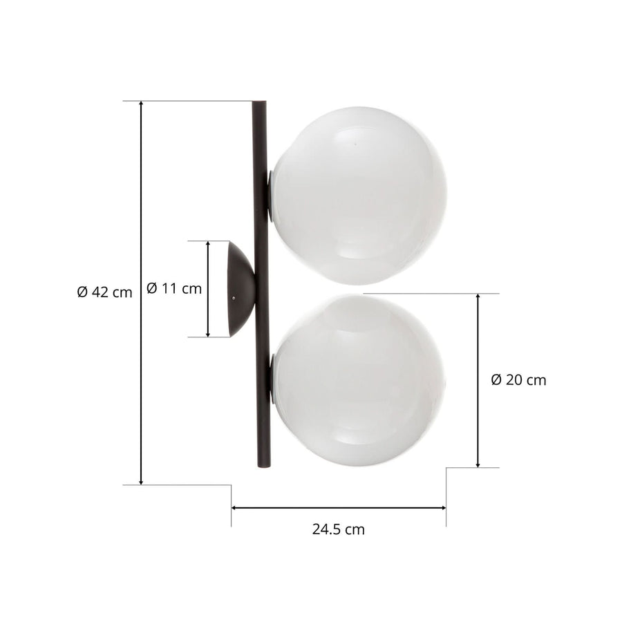 Applique murale IC C/W1 Double en verre, noir et blanc, 2 lumières, Ø 20 cm