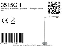 Soleil 3515CH lampadaire – design LED rechargeable en chrome