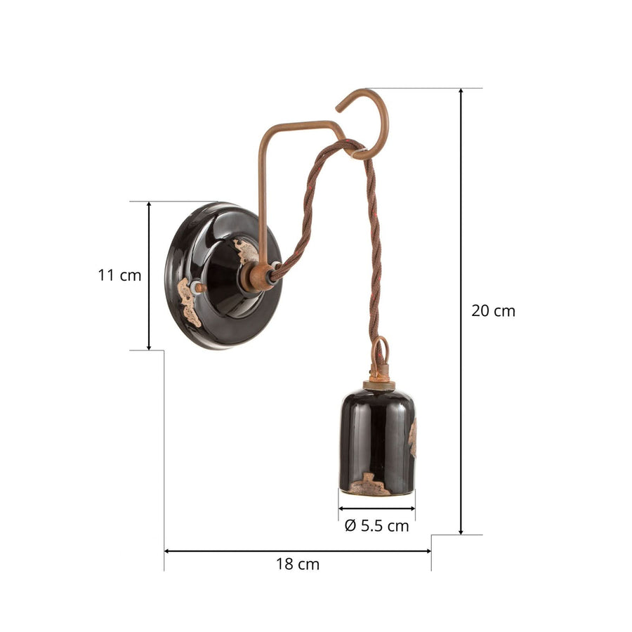Applique murale C665 en céramique, noir, Ø 5,5 cm