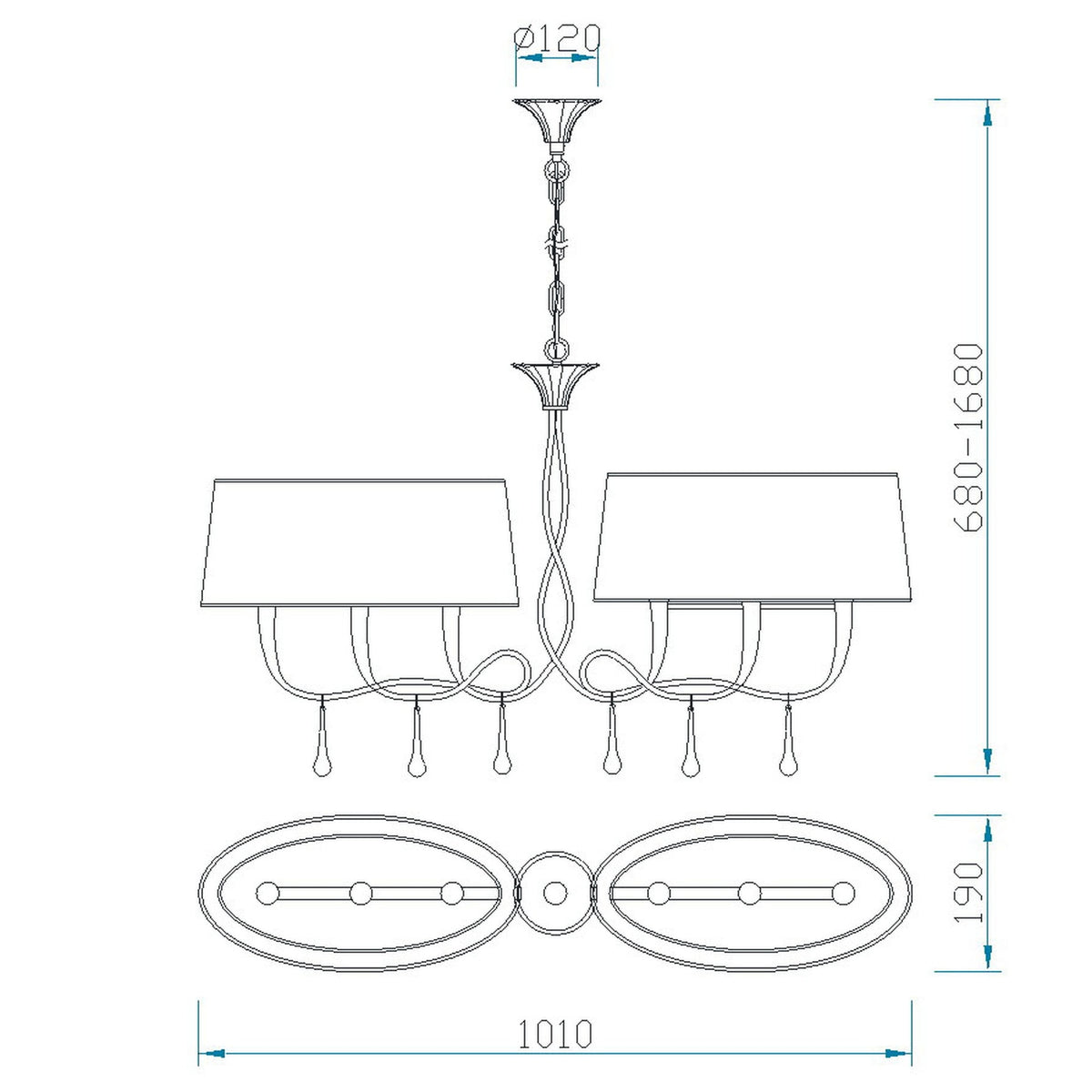 Suspension Paola 6 lumières dorée, verre