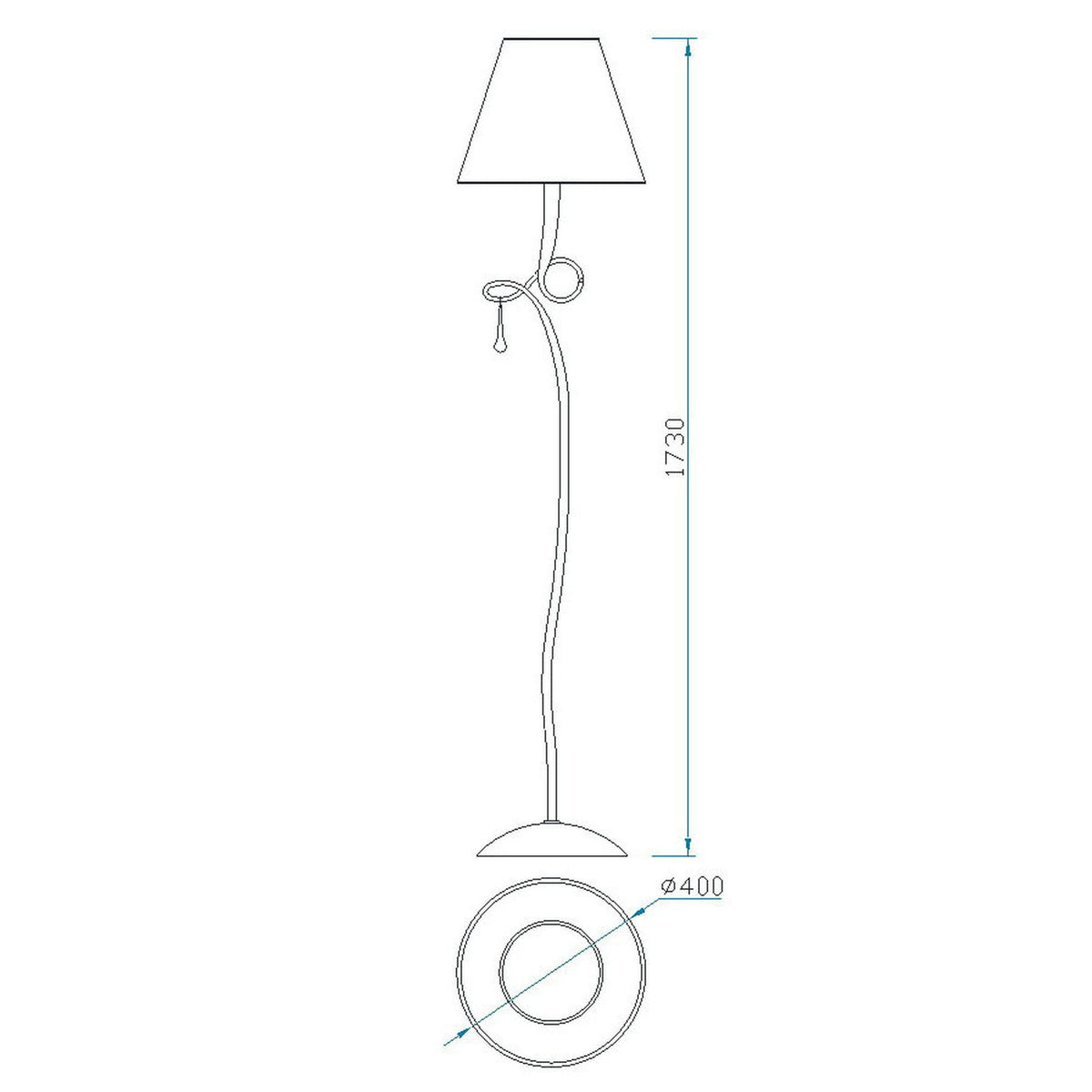 Lampadaire Paola doré, tissu