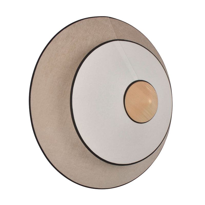 Applique murale LED Cymbal S en velours, beige et bois, Ø 34 cm