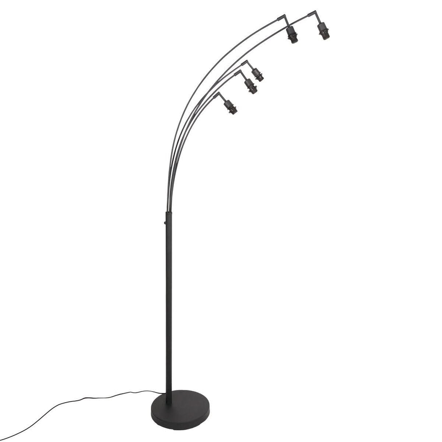 Lampadaire Sumba noir, 5 lumières, abat-jour en bambou Ø12 cm