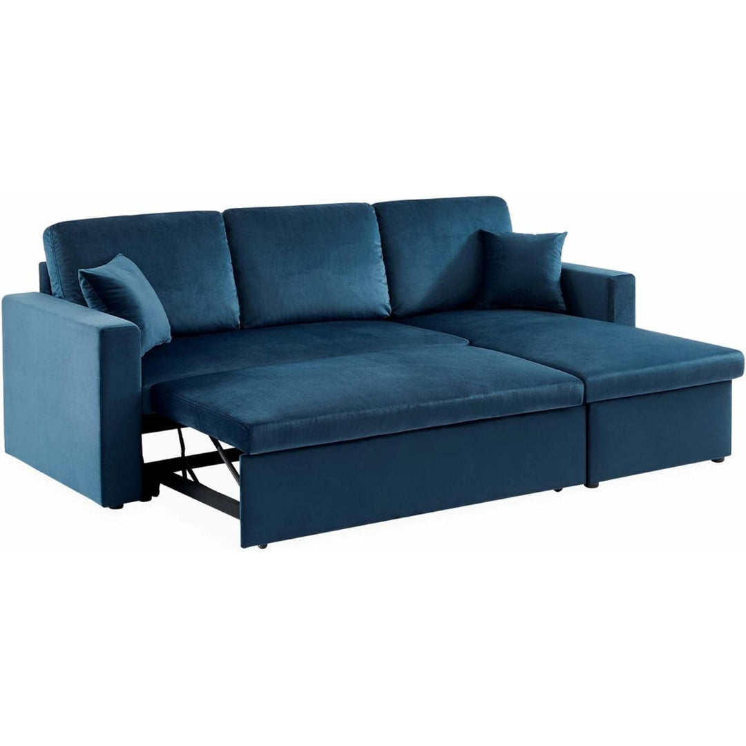 Alice'S Home - Canapé D'Angle Convertible En Velours Bleu Pétrole 3 Places. Fauteuil D'Angle Réversible Coffre Rangement Lit Modulable | Designix -     - https://designix.fr/