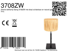 Lampe de table noire Stang 3708ZW avec interrupteur rotatif et abat-jour en herbe naturelle