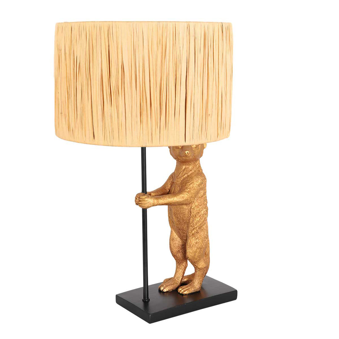 Lampe de table Animaux 3712ZW dorée et noire avec abat-jour beige en herbe tressée