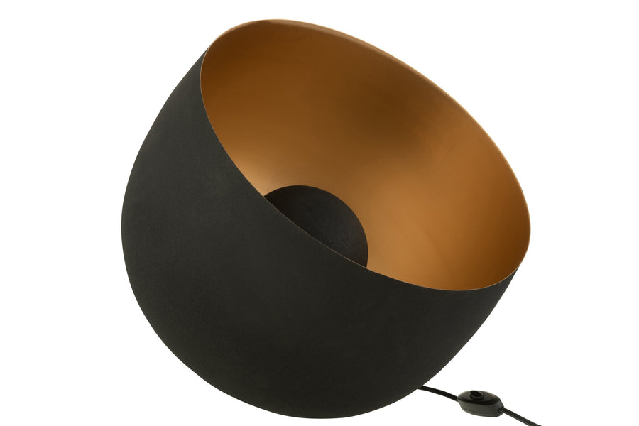 Lampe à poser bol en métal noir, intérieur doré
