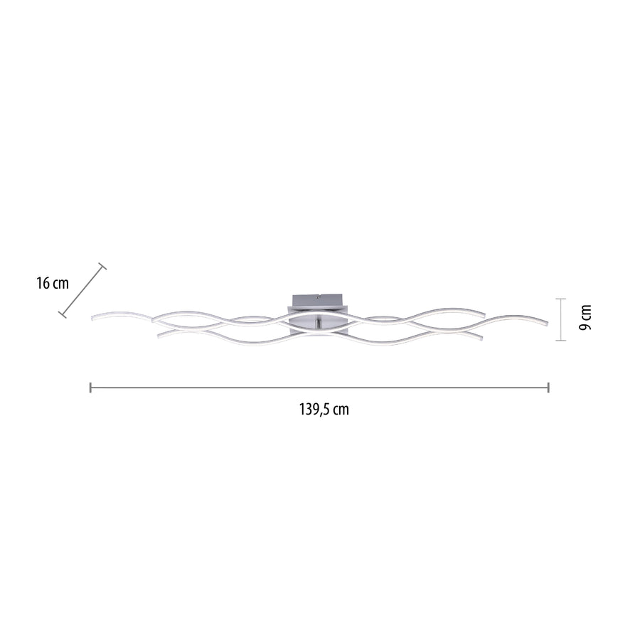 Plafonnier Wave acier, P 139,5 cm