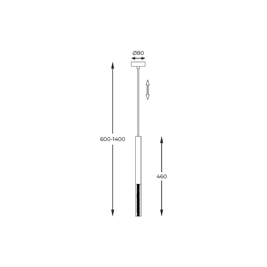 Schéma de dimensions avec hauteur réglable, longueur et diamètre de rosace