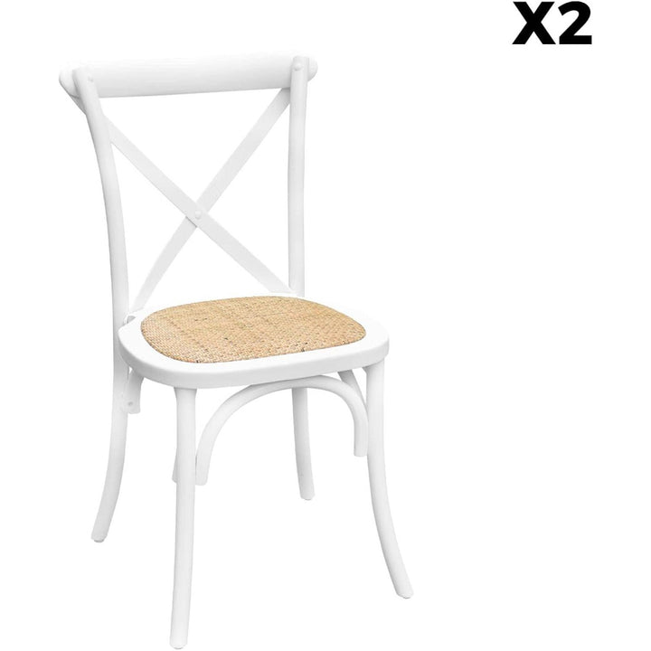 Alice'S Home - Lot De 2 Chaises De Bistrot En Bois D'Hévéa Blanc. Vintage. Assise En Rotin. Empilables | Designix - Amazon    - https://designix.fr/