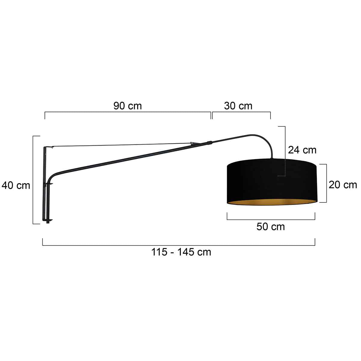 Dimensions de l'applique murale arc 3957ST (portée 115-145 cm, Ø 50) — Designix