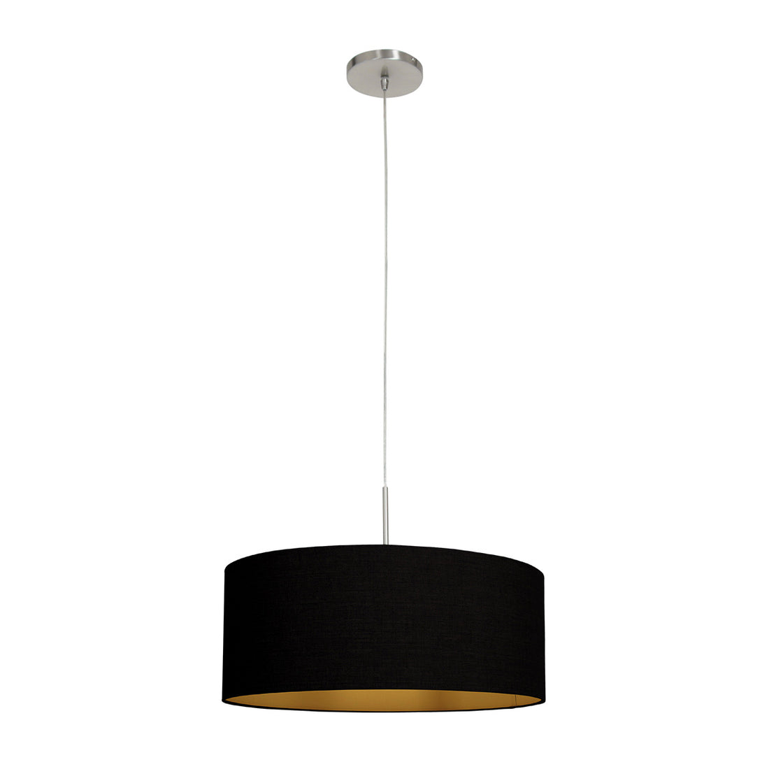 Suspension abat-jour noir en lin, intérieur doré, acier brossé | Sparkled