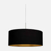 Suspension abat-jour noir en lin, intérieur doré, acier brossé | Sparkled
