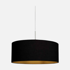 Suspension abat-jour noir en lin, intérieur doré, acier brossé | Sparkled