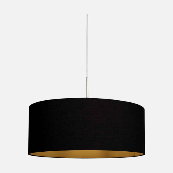 Suspension abat-jour noir en lin, intérieur doré, acier brossé | Sparkled